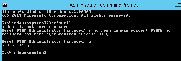 set dsrm password sync from domain account DSRMsync