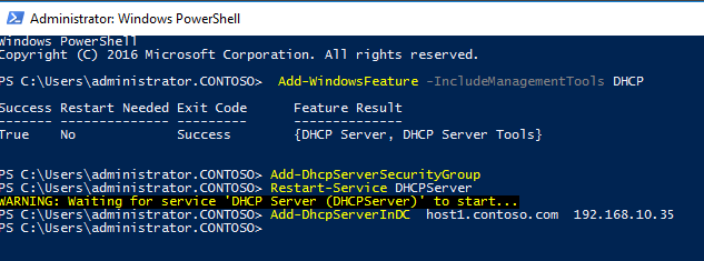 Add-WindowsFeature -IncludeManagementTools DHCP