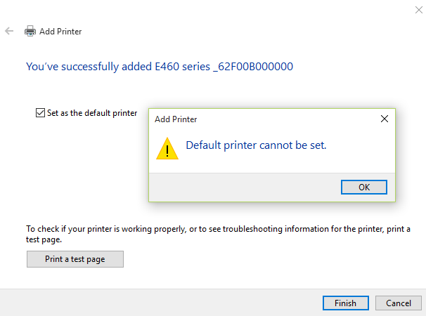 Windows 10 Default printer cannot be set