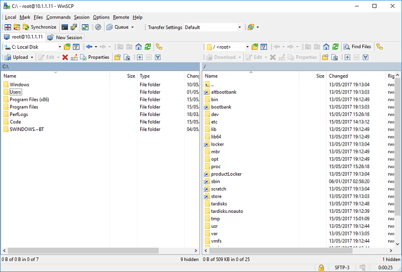 WinSCP - список файлов на хосте ESXi 6.5