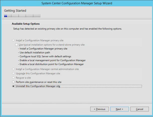 Unistall this Configuration Manager site