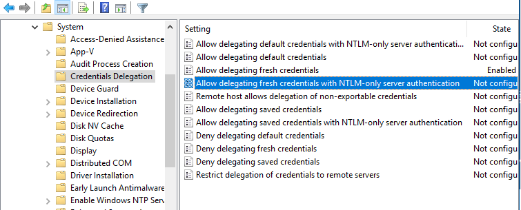 Allow delegating fresh credentials with NTLM-only server authentication