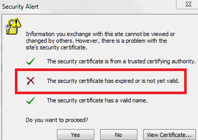 предупреждение в outlook The security certificate has expired or is not yet valid . истек сертификат exchange