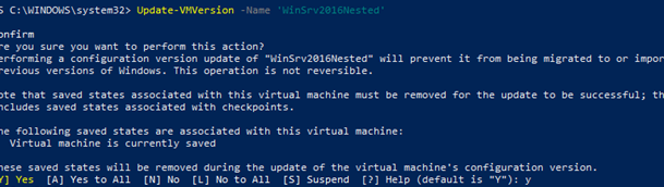 Update-VMVersion обновить версию виртуального железа для виртуальной машины hyper-v
