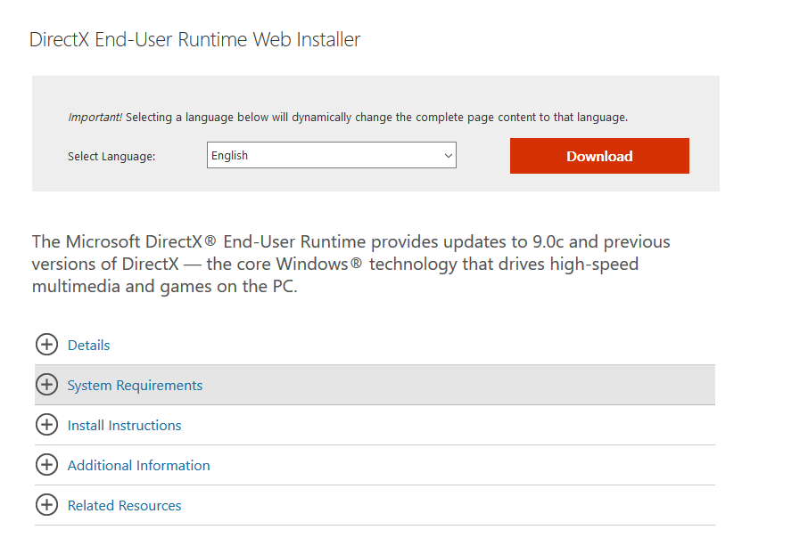 скачать DirectX End-User Runtime Web Installer 