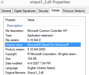 версия directx в файле XINPUT1_3.dll 