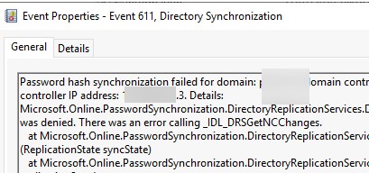 event id: 611 ошибка синхронизации паролей
