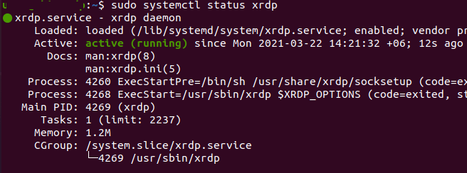 запуск службы удаленного доступа xrdp в ubuntu