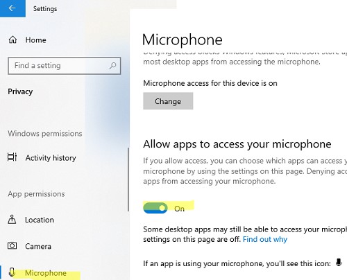 Разрешить исопльзовать микрофон в приложениях windows