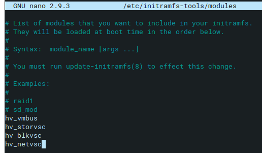 включить hv_modules в initramfs-tools на linux