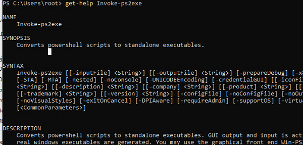 Invoke-ps2exe параметры и синтаксис команды