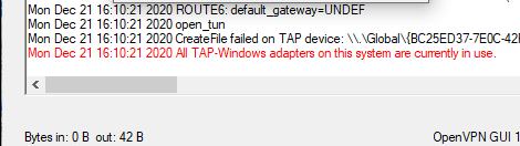 OpenVPN ошибка подключения: All TAP-Windows adapters on this system are currently in use