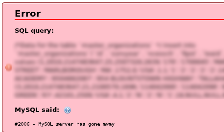 ошибка mysql server has gone away (error 2006)