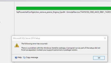 Ошибка удаления sql server installer package