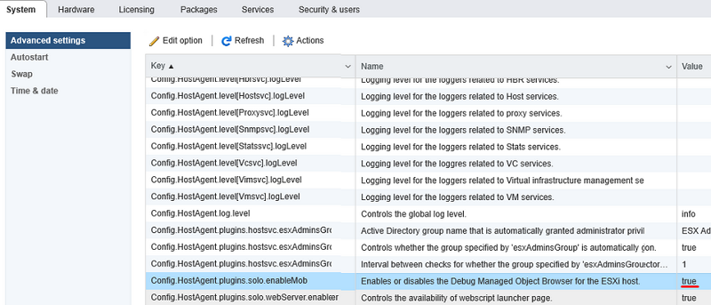 включить параметр Config.HostAgent.plugins.solo.enableMob на сервере vmware esxi