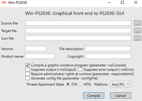 Win-PS2EXE утилита для конвертации PowerShell скрипта в EXE файла
