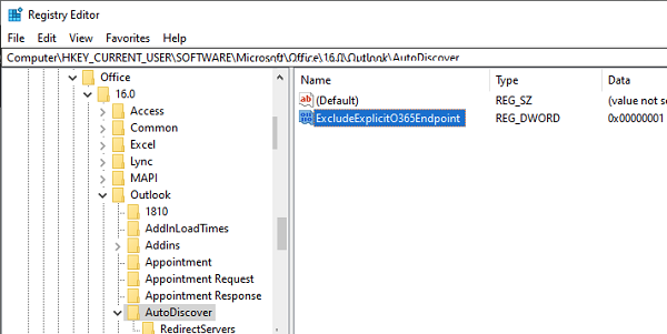 ExcludeExplicitO365Endpoint отключить проверку подключения к Office 365 в outlook