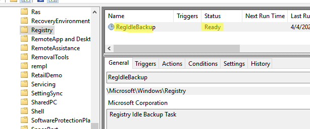 RegIdleBackup задание планировщика рещевное копирование реестра