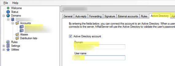 hMailServer создать ящик для пользователя Active Directory