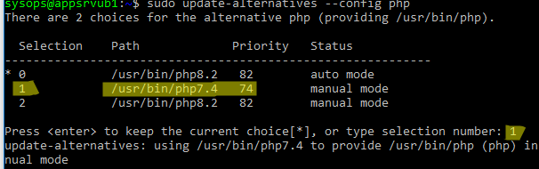 изменить версию php по умолчанию в linux