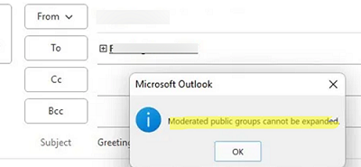 Outlook не может развернуть модерируемые группы