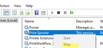 Остановить службу Print Spooler