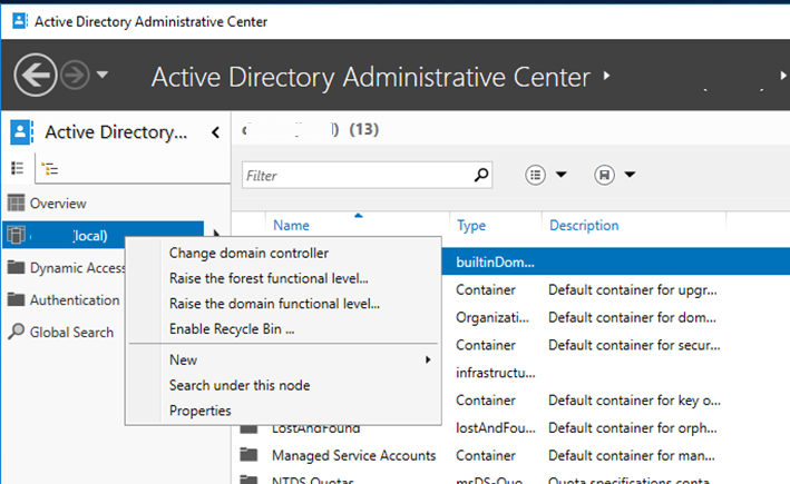 Включить корзину Active Directory
