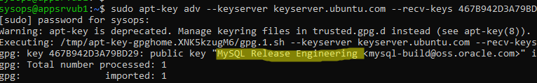 Скачать ключ с сервера ключей Гигтег apt-key adv 
