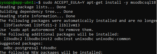 Установка пакета msodbcsql18 в Linux