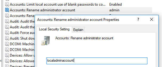 Account: Rename administrator account 