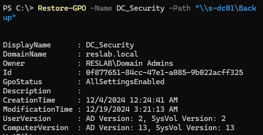 Команда Restore-GPO 