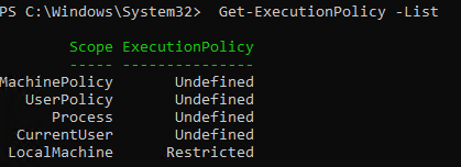 Get-ExecutionPolicy настройки политики запуска по-умолчанию