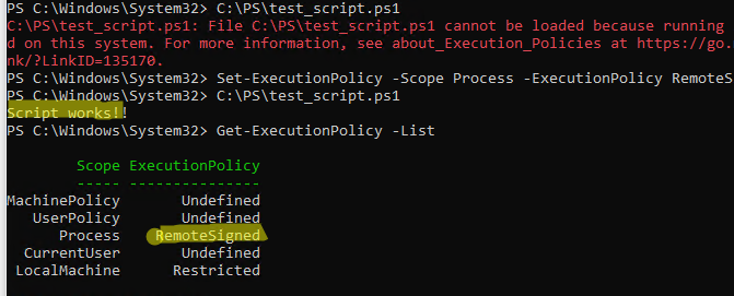 Разрешить запуск PowerShell скриптов в текущей сессии RemoteSigned 