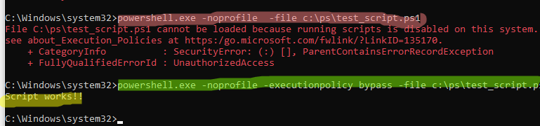 Запуск powershell скрипта с параметров bypass