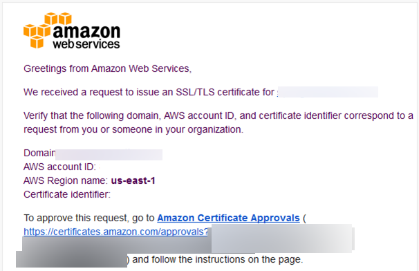 подтвердить создание SSL сертфиката amazon