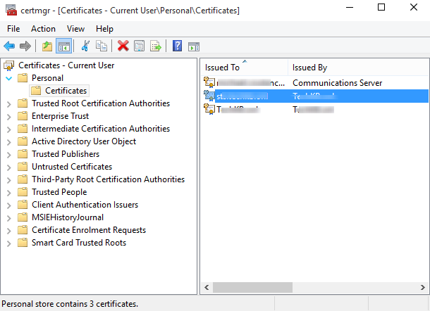 хранилище персональных сертификатов Personal Certificate store 