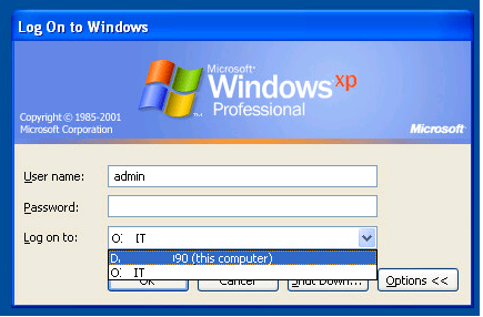 окно входа в систему Windows XP