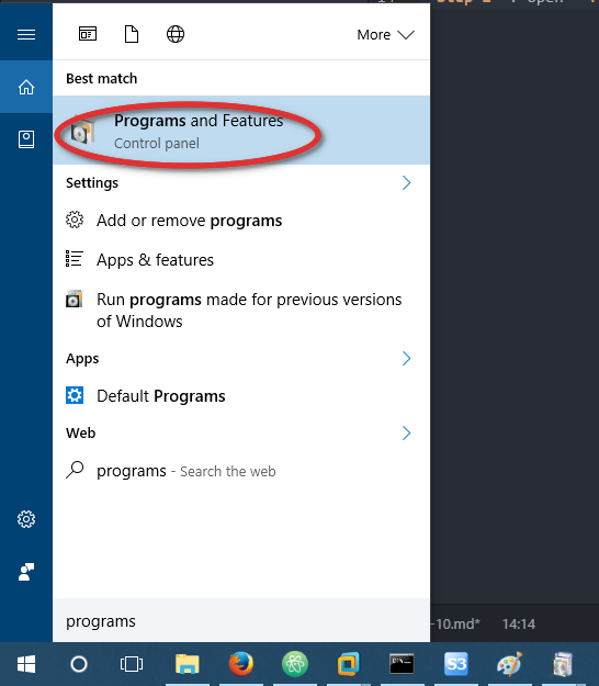 Windows 10 Programs and Features