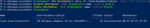 Ошибка OpenVPN: All TAP-Windows adapters are currently in use ...